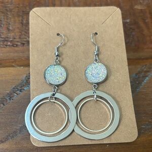 Silver Dangle Earrings with Glitter Accents